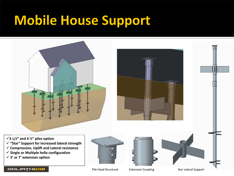 GoliathTech helical screw pile for mobile home support